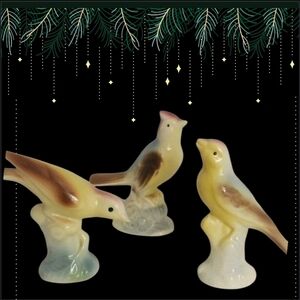 Set of 3 Vintage Royal Copley Bird Figurines on Branches Porcelain Multicolored